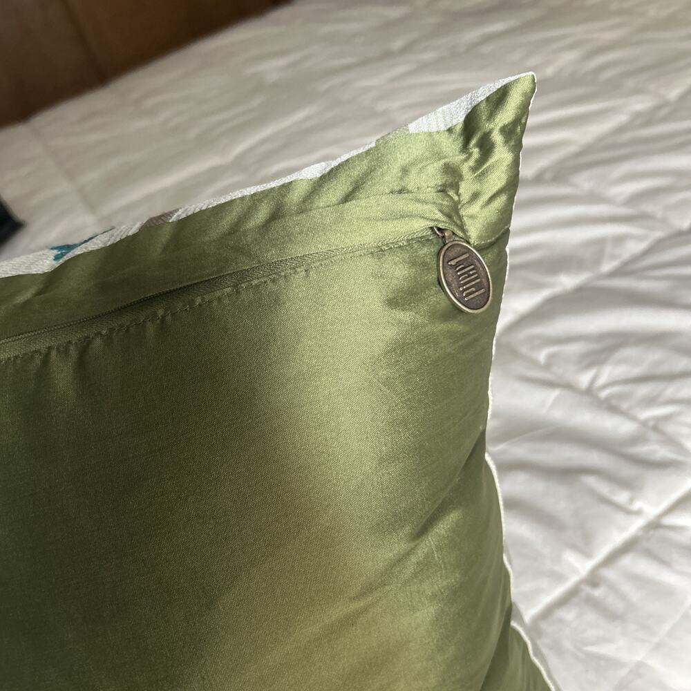 Pier 1 Imports Jeweled Embroidered Accent Pillow Green/Teal/Brown 19x13 - Picture 6 of 8